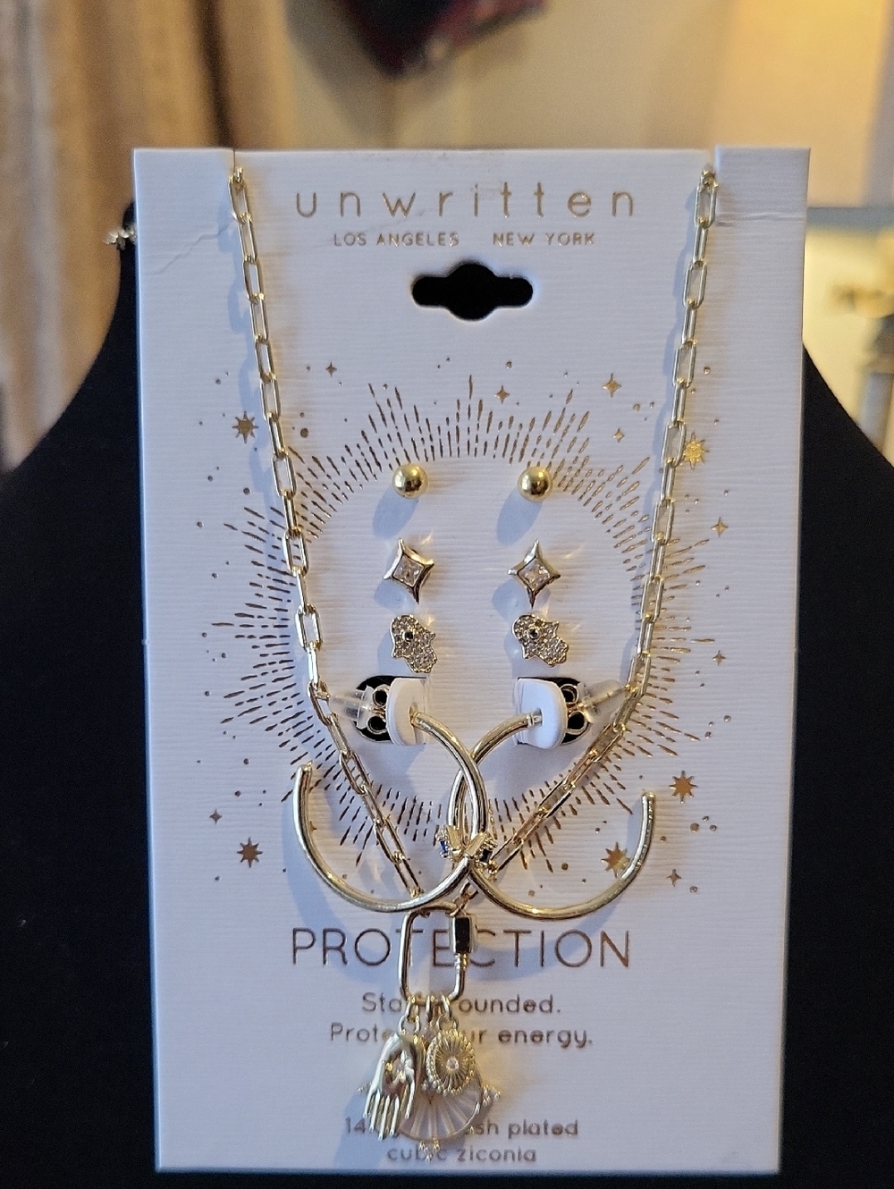 Unwritten "Protection" Gold Paperclip Necklace & Earring Set